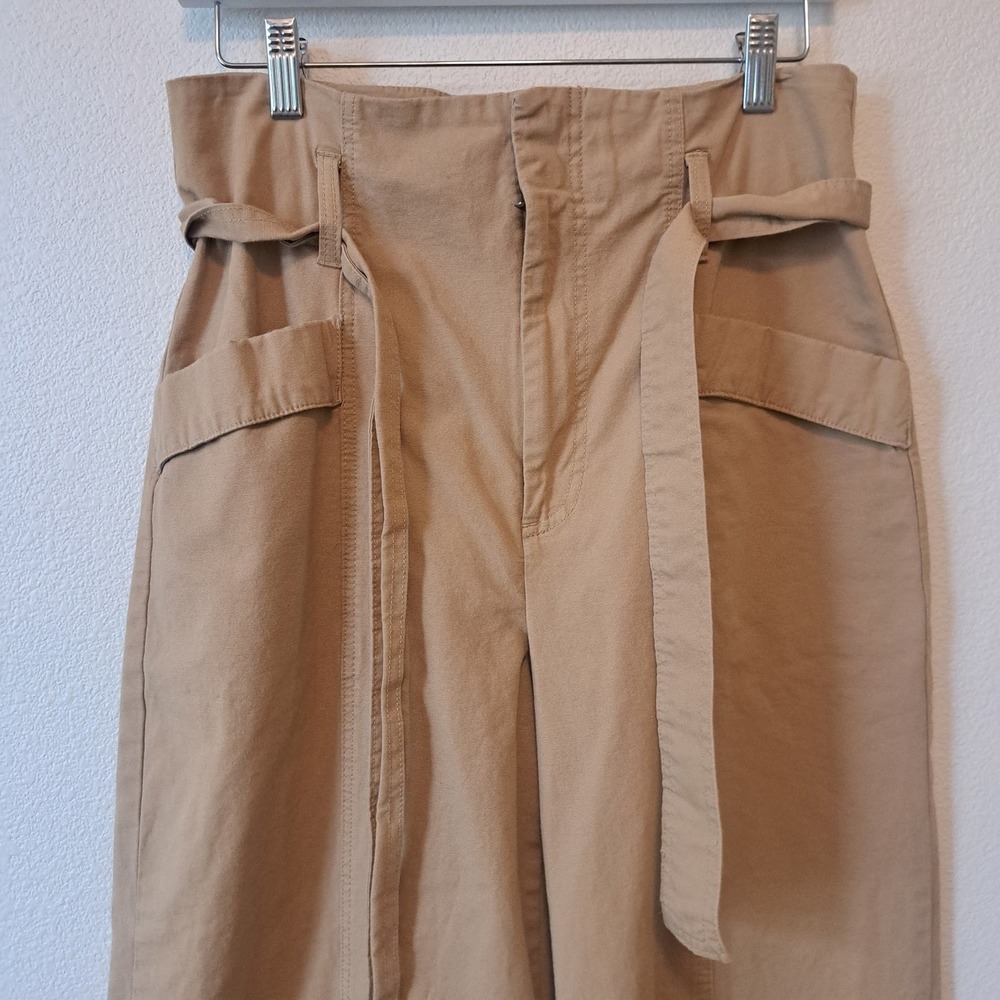 A New Day Tan Khaki High Rise Wide Leg Tie Waist Utility Trousers Pants Size 10 - Picture 2 of 7